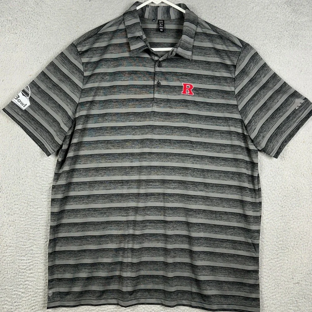 Rutgers Scarlet Knights Adidas Polo Shirt Mens 2XL Grey Stripe Performance Rugby